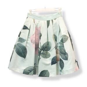 TED BAKER Floral Print Full A-line Pleated Satin Skirt size )
